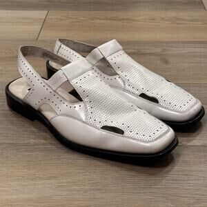 Stacy Adams White Fisherman Woven Sandals Men’s 10 Leather Square Toe EUC